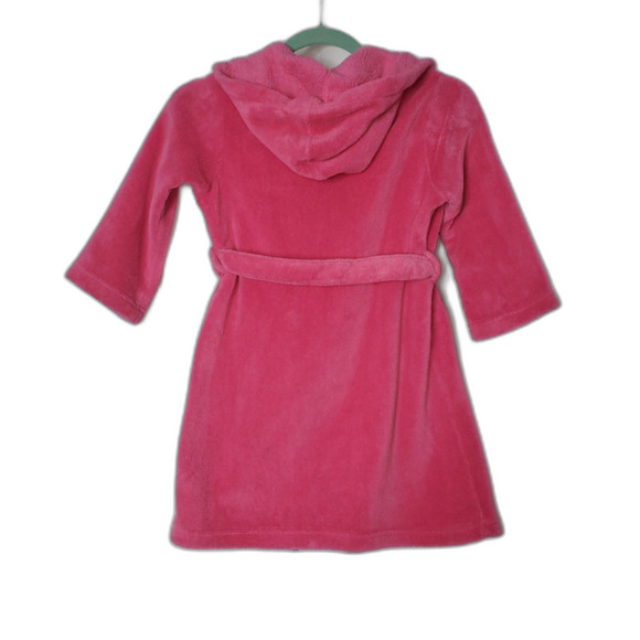 Lands End Pink Hooded Bathrobe Robe with Heart Pockets Girls Size 4 - Picture 2 of 7